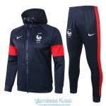 Francia Chaqueta Capucha Navy Red + Pantalon 2020-2021
