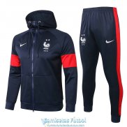 Francia Chaqueta Capucha Navy Red + Pantalon 2020-2021