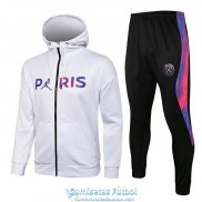 PSG x Jordan Chaqueta Capucha White I + Pantalon Black 2021/2022