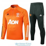 Manchester United Sudadera De Entrenamiento Orange + Pantalon 2020-2021
